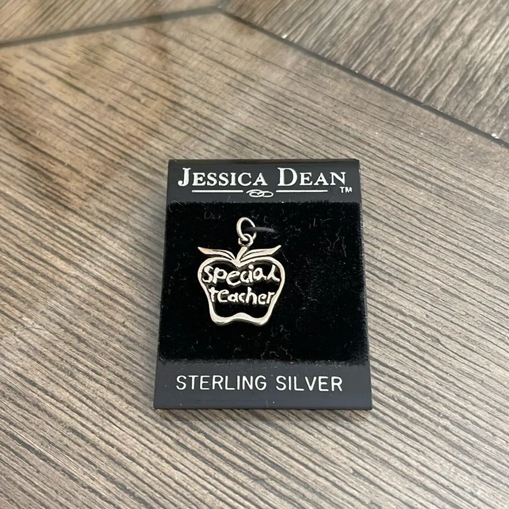 Vintage Jessica Dean Sterling Silver Apple Shaped Special Teacher Charm, New